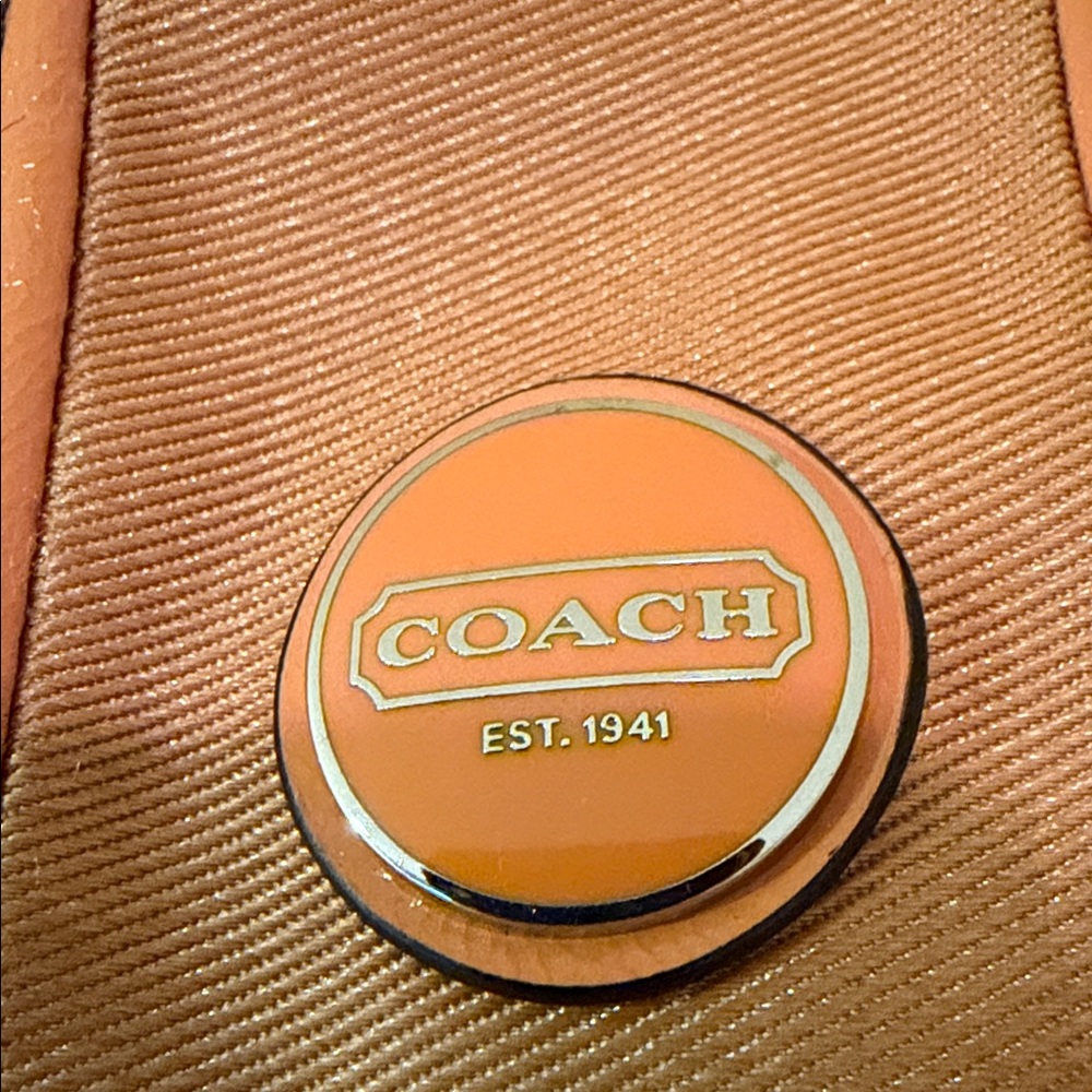 Coach signature fabric backpack w/orange patent leather trim Great condition! - Picture 2 of 9